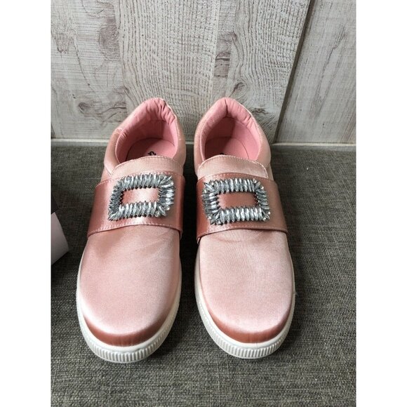 Womens Qupid Mauve Pink Satin Walk 01A Rhinestones Slip On Shoes Size 10 - Picture 5 of 6